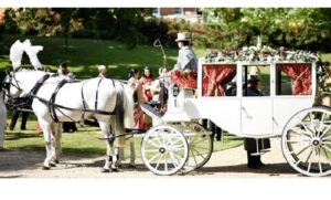 White Lattice Top Glass Coach with pair of White Horses White Lattice Top Glass Coach with pair of White Horses