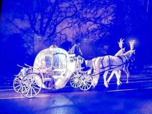 Pair of White Horses and White Cinderella Fairytale pumpkin carriage Pair of White Horses and White Cinderella Fairytale pumpkin carriage