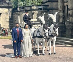 Pair of White Horses with White Convertible All Glass Landau Pair of White Horses with White Convertible All Glass Landau